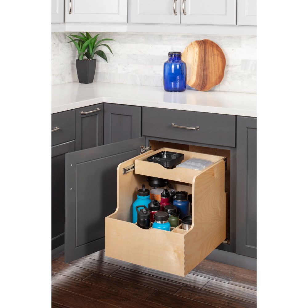 Hardware Resources ROBTD21-WB 21" Wood Rollout Bottle Double Drawer