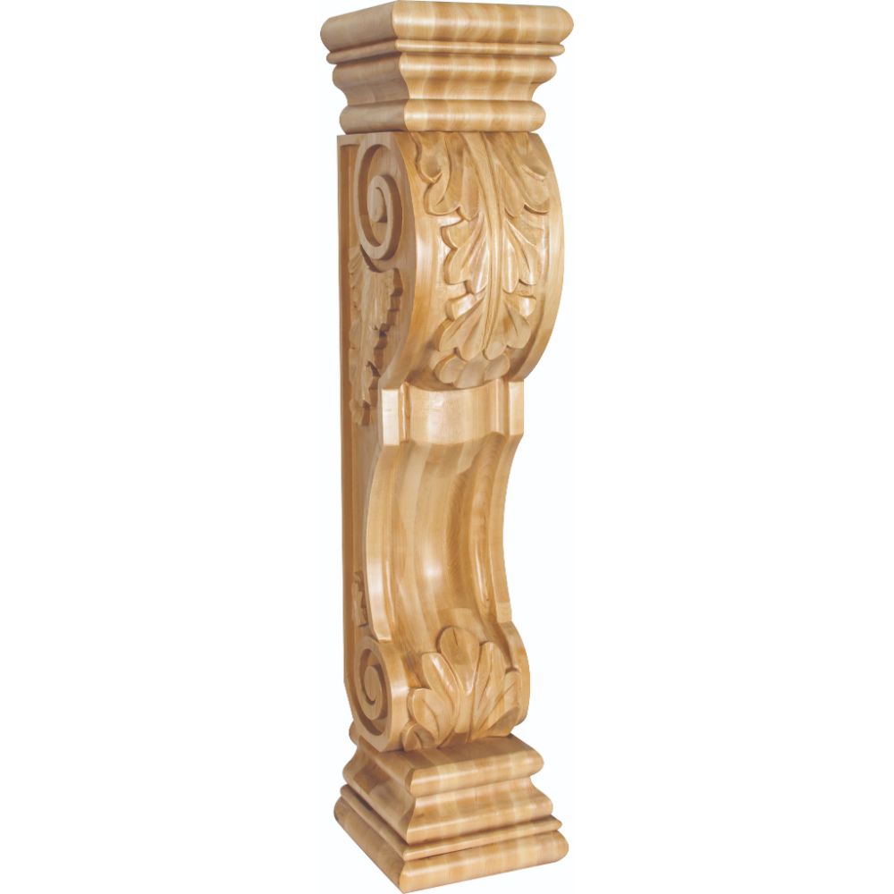 Hardware Resources FCORB-RW 8" W x 8" D x 36" H Rubberwood Acanthus Fireplace Corbel