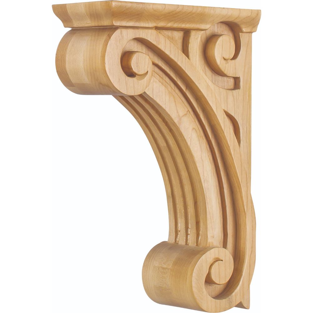 Hardware Resources COR4-1RW 3" W x 6-1/2" D x 10" H Rubberwood Scrolled Fluted Corbel
