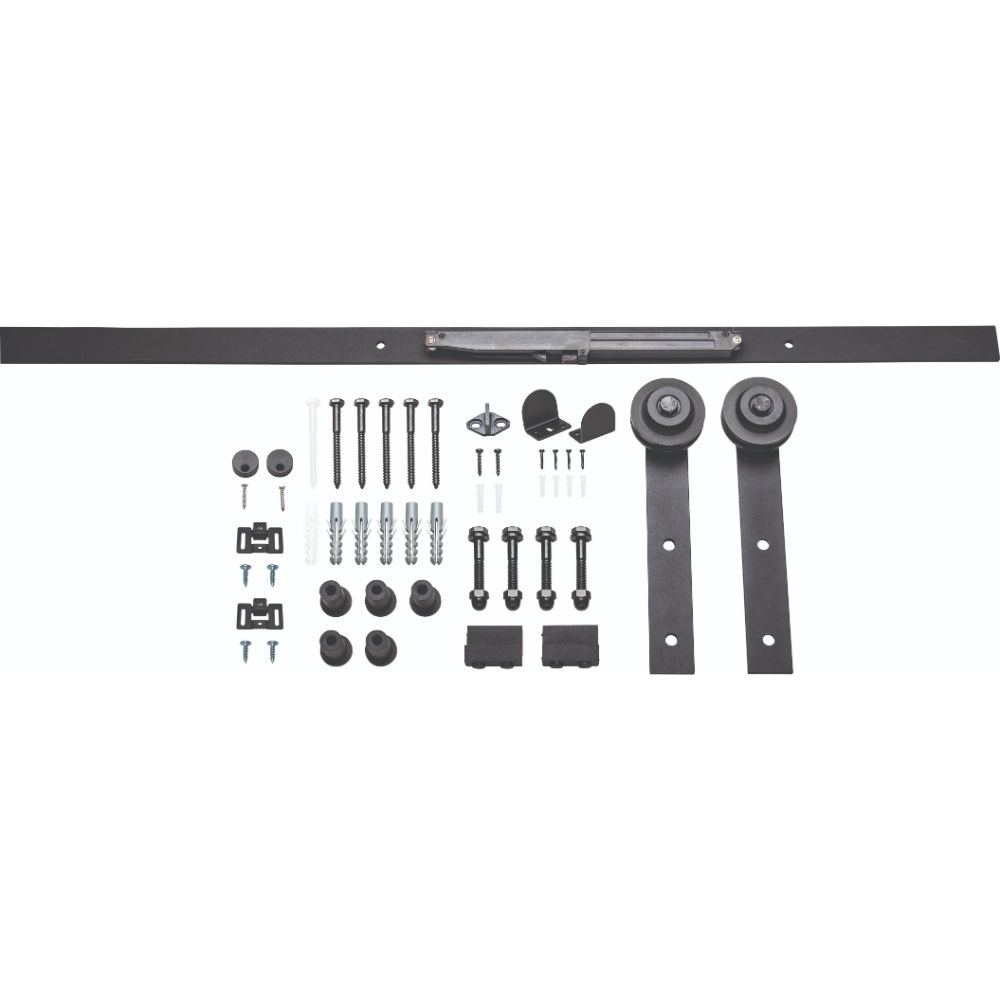 Hardware Resources BDH-01MB-72-R Barn Door Hardware Kit Traditional Strap with Soft-close Matte Black 6 ft Length - Retail Packaged