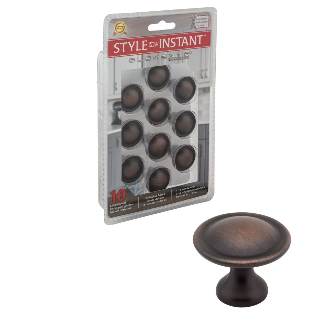 Elements 647DBAC-R 1-1/8" Diameter Brushed Oil Rubbed Bronze Button Watervale Retail Packaged Cabinet Mushroom Knob