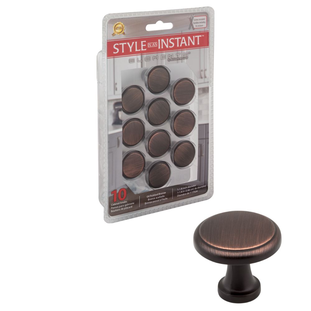 Elements 3970-DBAC-R 1-3/16" Diameter Brushed Oil Rubbed Bronze Round Kenner Retail Packaged Cabinet Knob