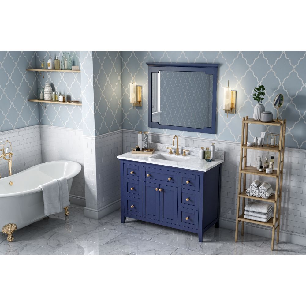 Hardware Resources VKITCHA48BLWCR48" Hale Blue Chatham Vanity, White Carrara Marble Vanity Top, undermount rectangle bowl