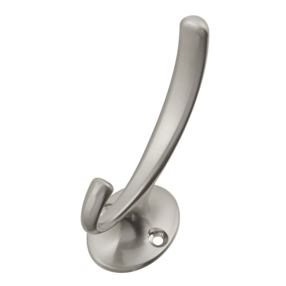Hickory Hardware P25025-SN Hooks Collection Coat Hook Double 7/8 Inch Center to Center Satin Nickel Finish