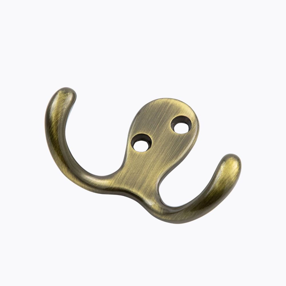 Hickory Hardware P27115-AB Hooks Collection Utility Hook Double 3/8 Inch Center to Center Antique Brass Finish