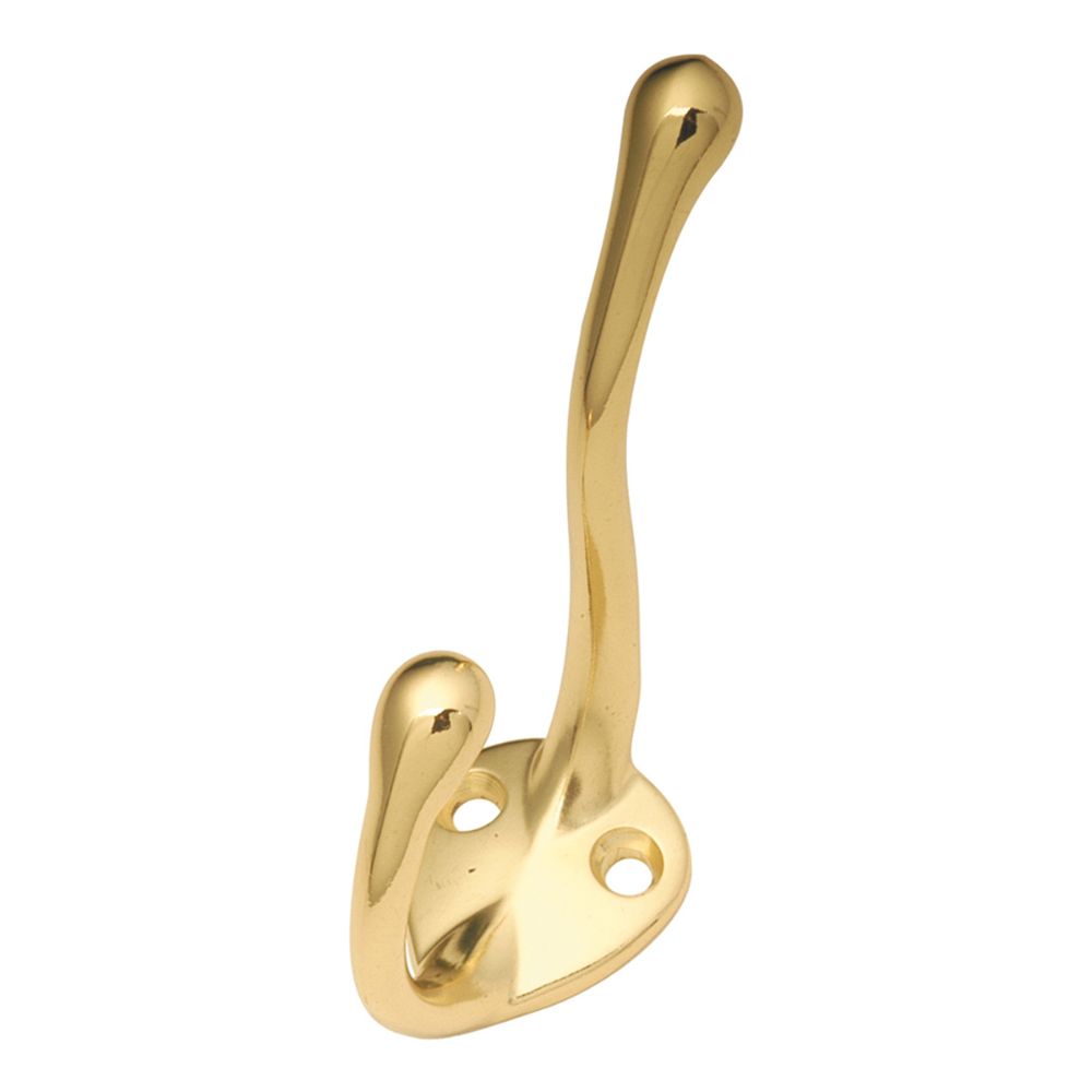 Hickory Hardware P27120-PB Utility Hooks Collection Coat Hook Double 5/8 Inch Center to Center Polished Brass Finish