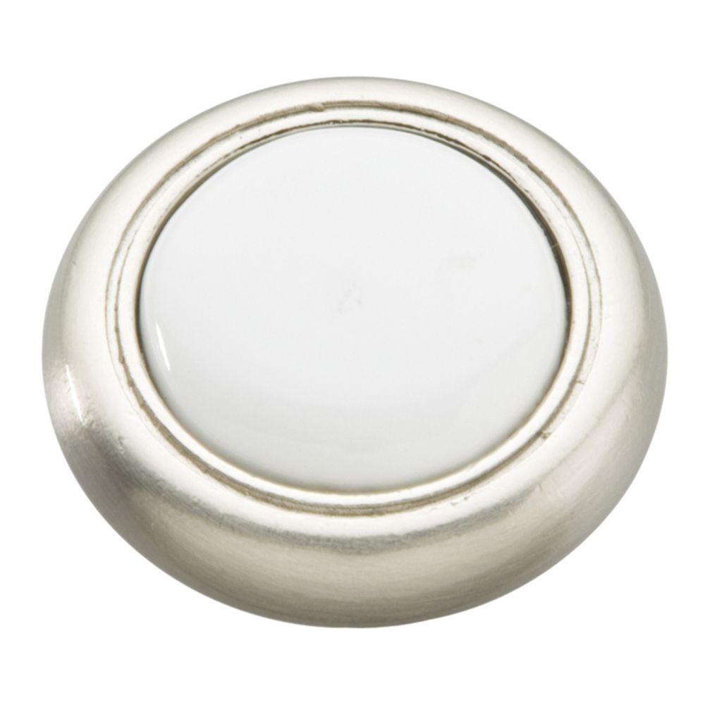 Hickory Hardware P710-SNW Tranquility Collection Knob 1-1/4 Inch Diameter Satin Nickel with White Finish
