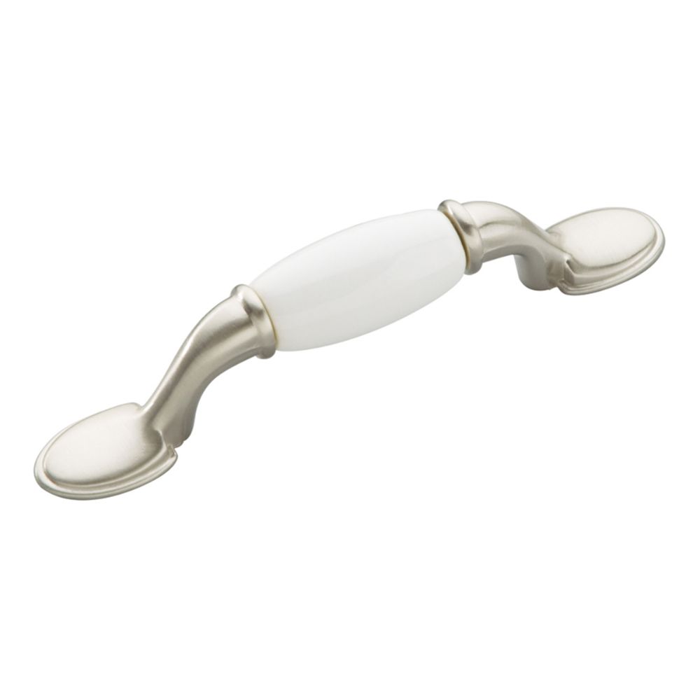 Hickory Hardware P744-SNW Tranquility Collection Pull 3 Inch Center to Center Satin Nickel with White Finish