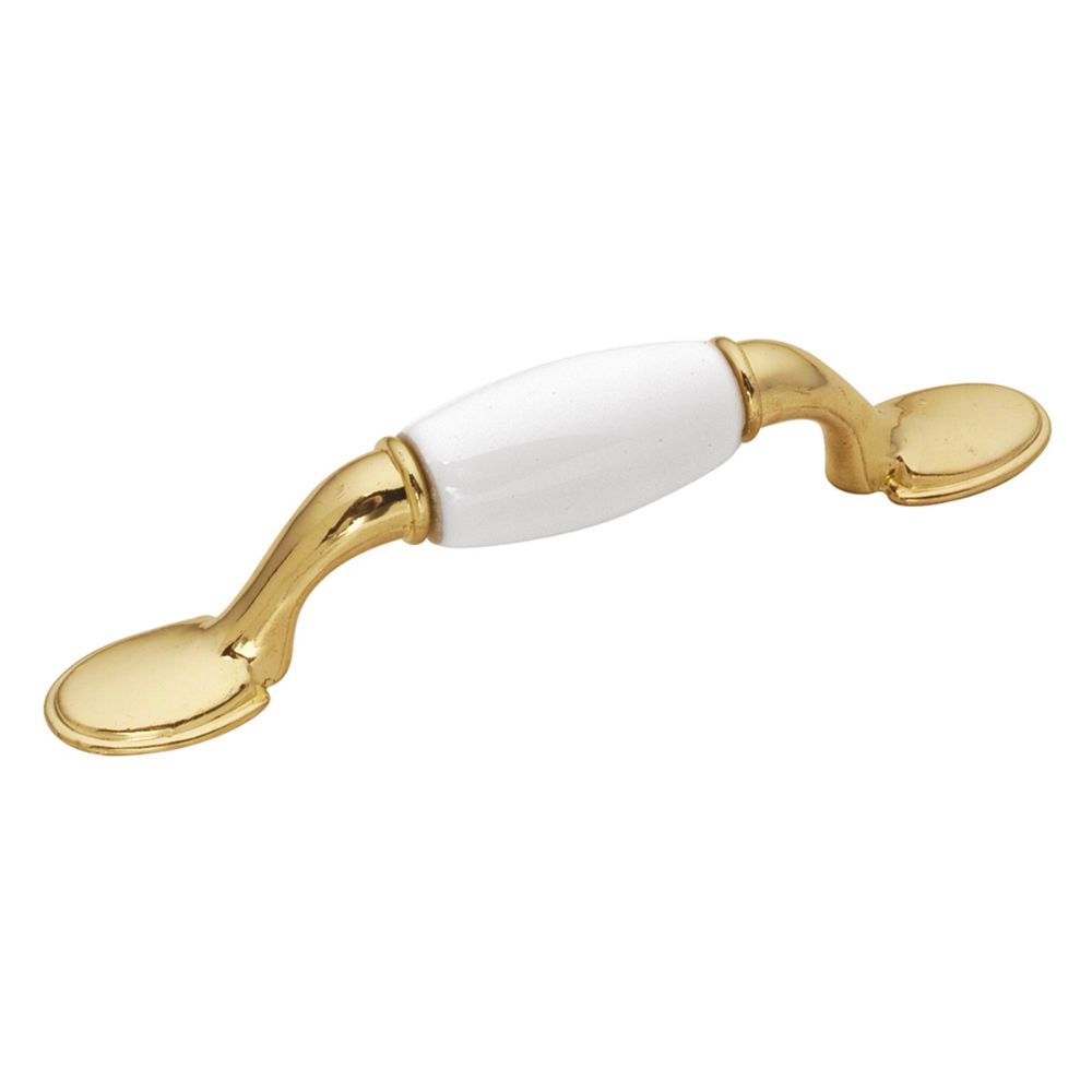 Hickory Hardware P796-W Tranquility Collection Pull 3 Inch Center to Center Polished Brass w/ White Insert Finish