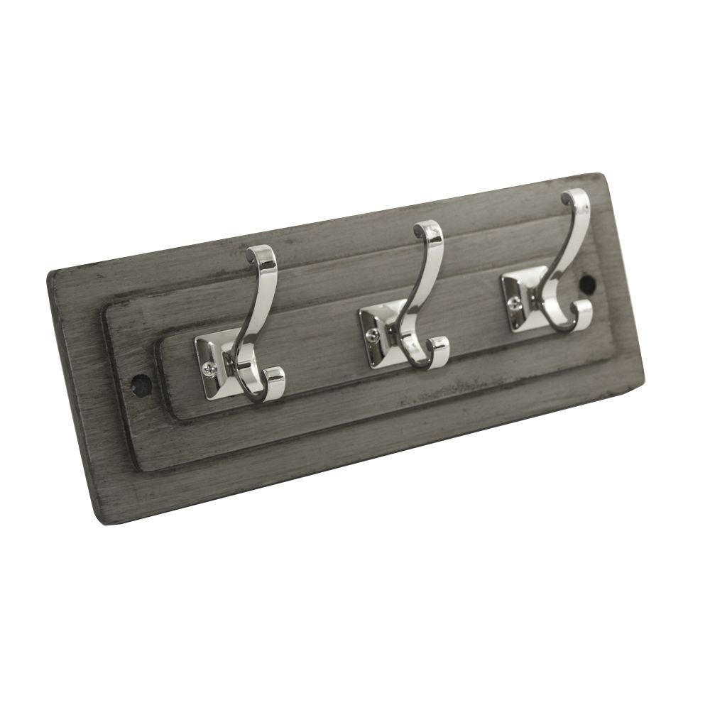Hickory Hardware S058025-GGY14-3B 3 Double Prong Hook Rail 12 Inch Long (3 Pack) in Glazed Grey with Polished Nickel