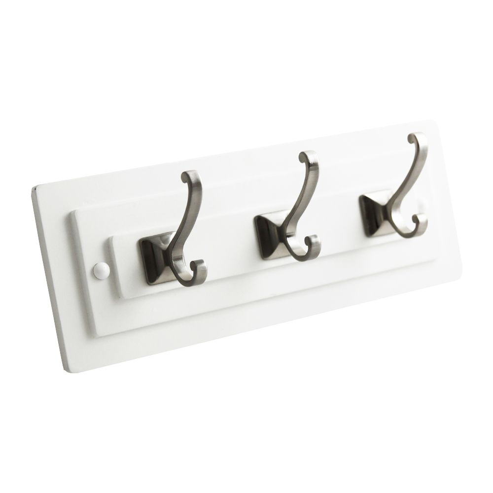 Hickory Hardware S058025-WSN-3B 3 Double Prong Hook Rail 12 Inch Long (3 Pack) in White with Satin Nickel