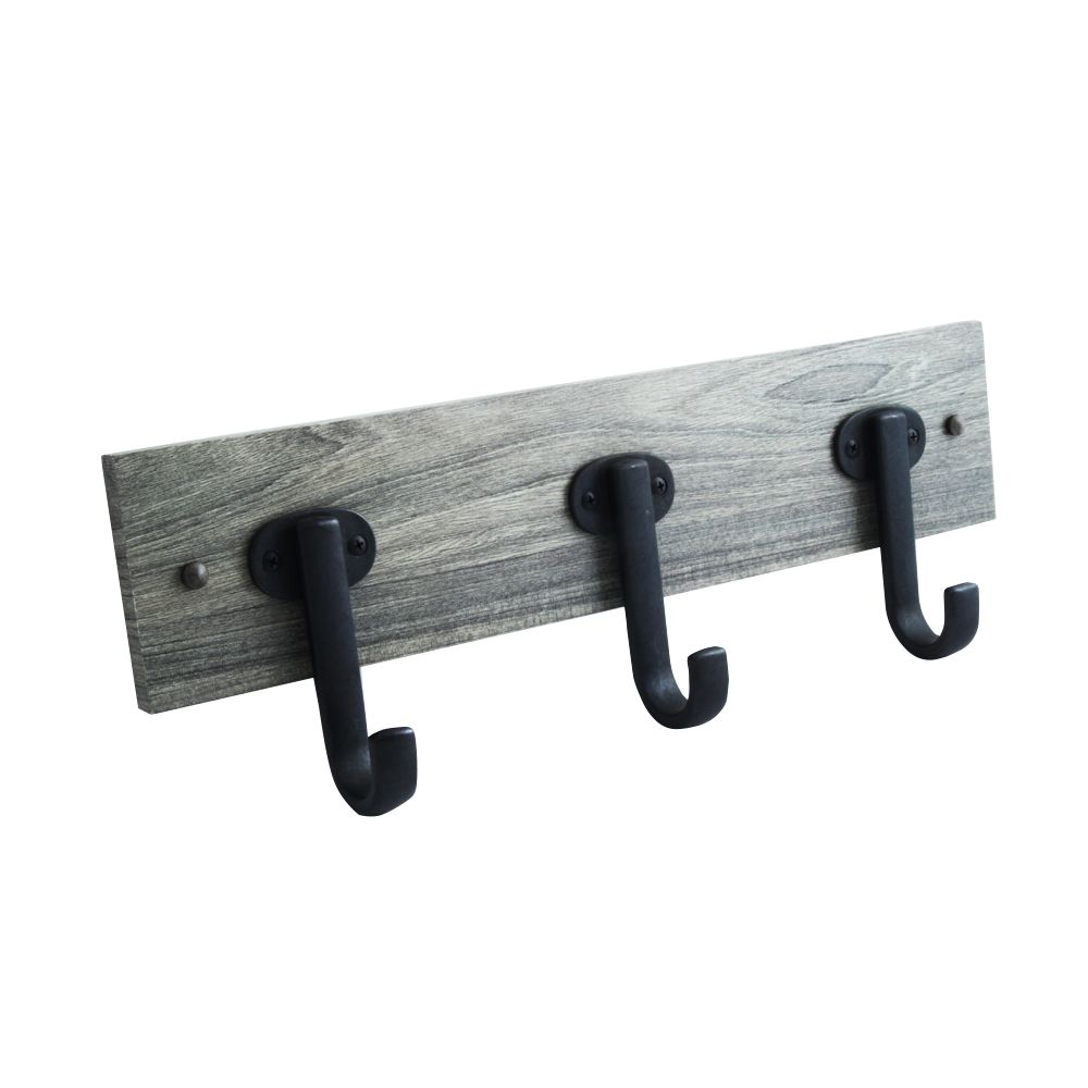 Hickory Hardware S077227-LRBI-8B Hook Rail-3, Soldier Pack in Light Rustic Wood Grain with Black Iron