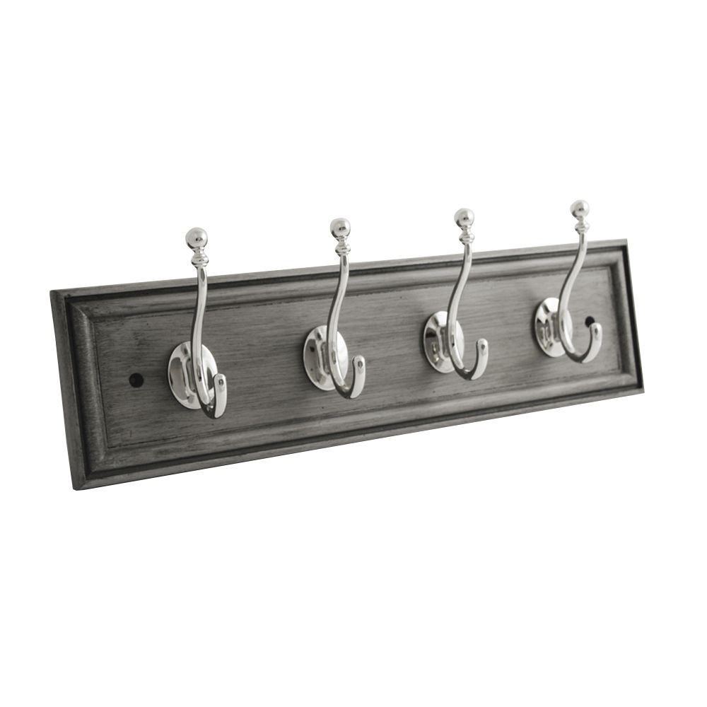 Hickory Hardware S077229-GGY14-6B Hook Rail-4, Soldier Pack in Glazed Grey with Polished Nickel