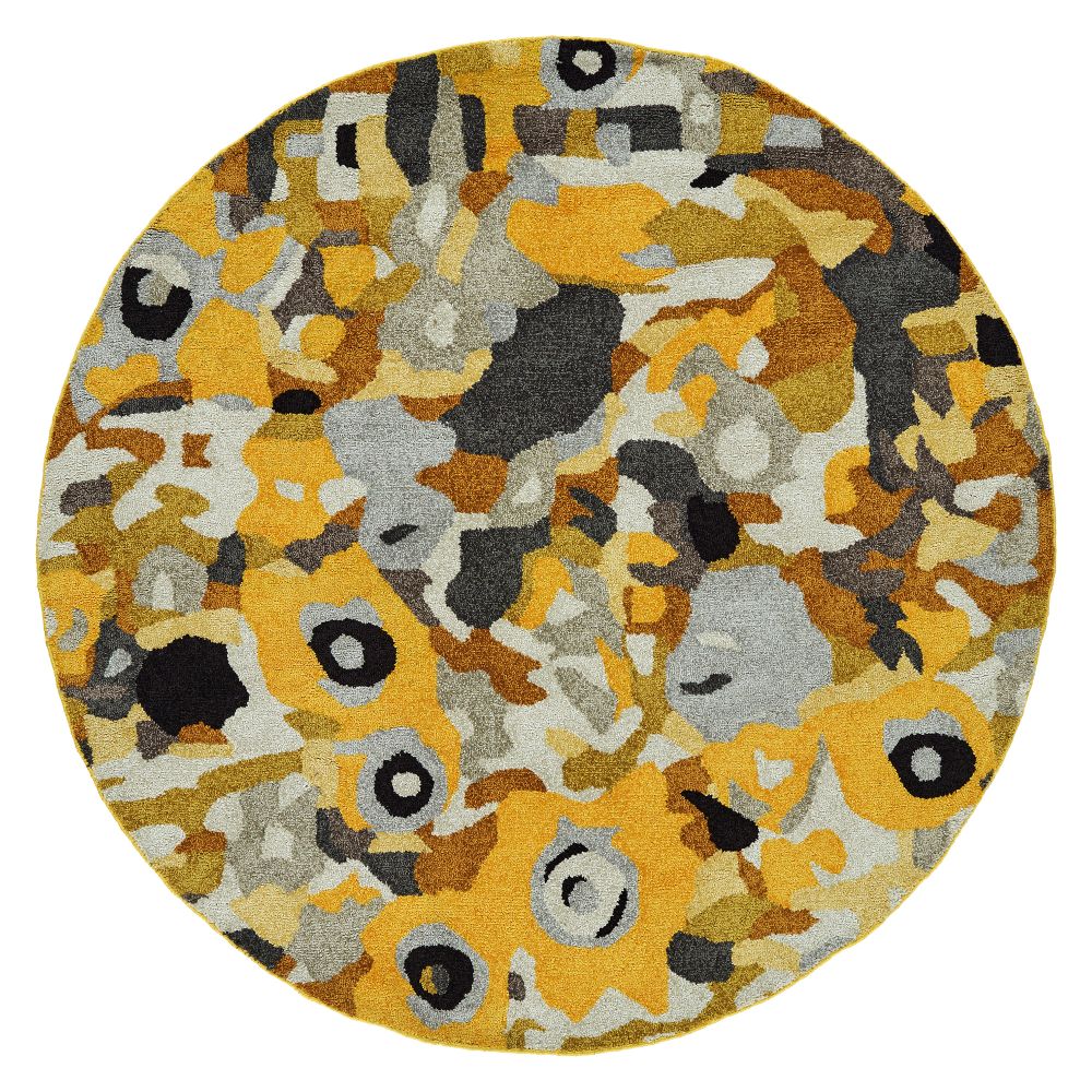 Hilary Farr by Kaleen Rugs HFL01-05-5959 RD Flora Fantasies Collection 5 ft. 9 in. X 5 ft. 9 in. Round Indoor/Outdoor Rug in Gold