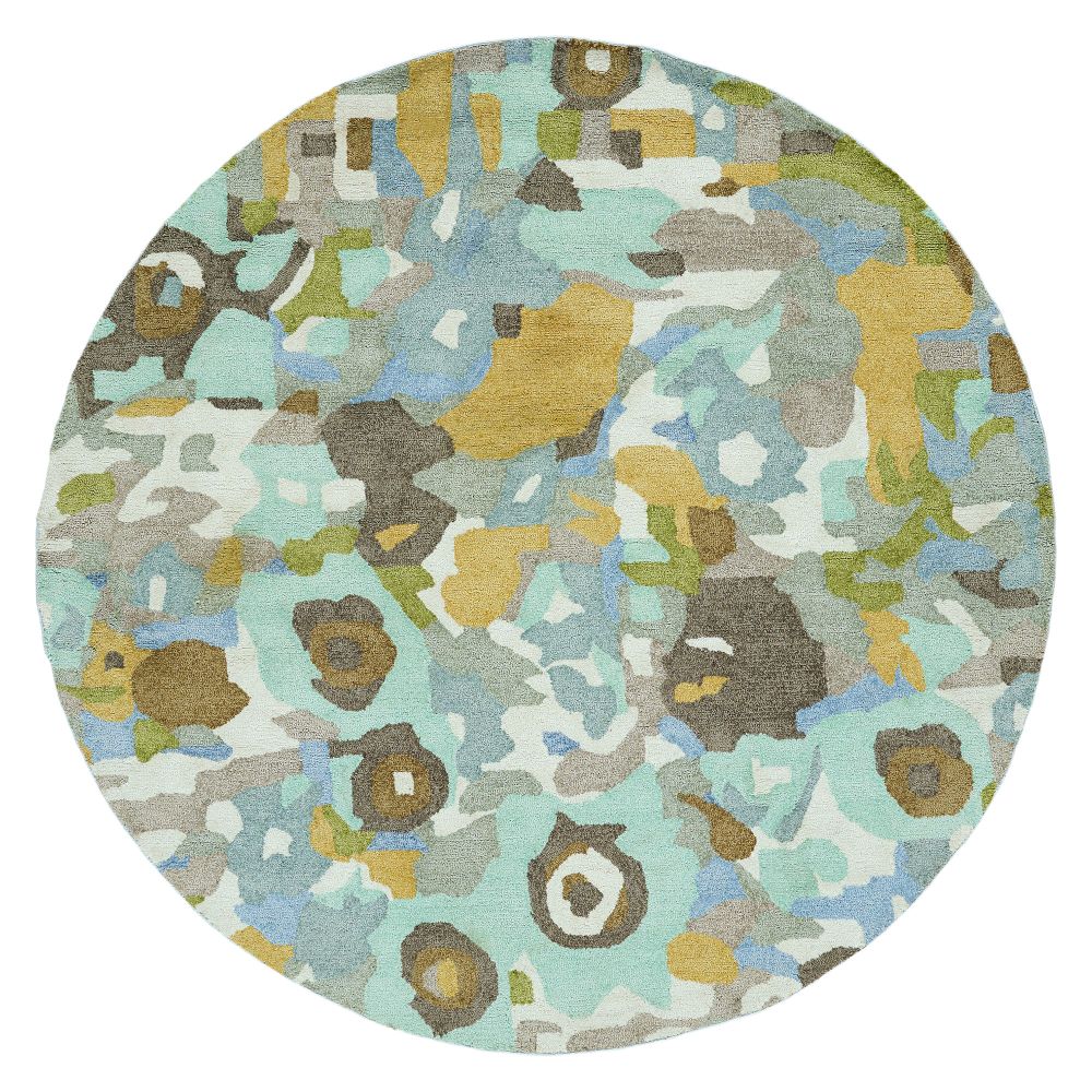 Hilary Farr by Kaleen Rugs HFL01-104-7979 RD Flora Fantasies Collection 7 ft. 9 in. X 7 ft. 9 in. Round Indoor/Outdoor Rug in Seafoam