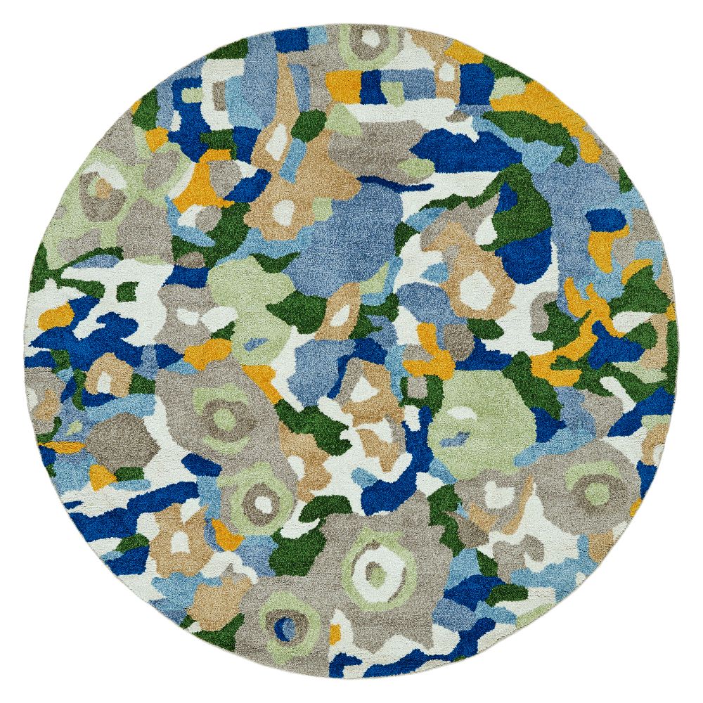 Hilary Farr by Kaleen Rugs HFL01-17 -7979 RD Flora Fantasies Collection 7 ft. 9 in. X 7 ft. 9 in. Round Indoor/Outdoor Rug in Blue