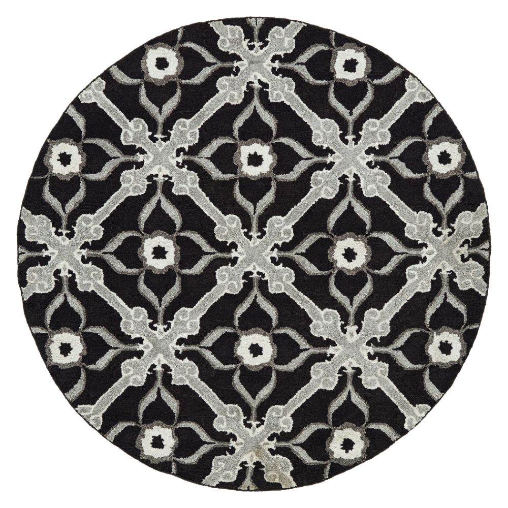 Hilary Farr by Kaleen Rugs HPT01-02-5959 RD Peranakan Tile Collection 5 ft. 9 in. X 5 ft. 9 in. Round Indoor/Outdoor Rug in Black