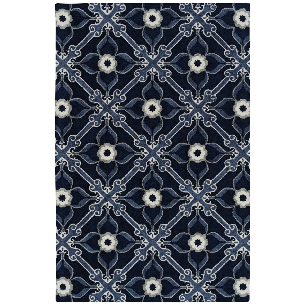 Hilary Farr by Kaleen Rugs HPT01-10-5959 RD Peranakan Tile Collection 5 ft. 9 in. X 5 ft. 9 in. Round Indoor/Outdoor Rug in Denim