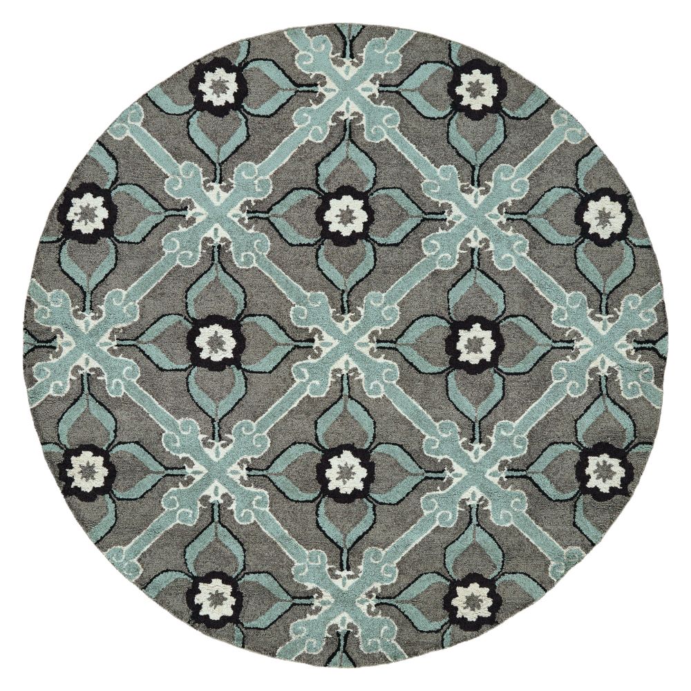 Hilary Farr by Kaleen Rugs HPT01-56-5959 RD Peranakan Tile Collection 5 ft. 9 in. X 5 ft. 9 in. Round Indoor/Outdoor Rug in Spa
