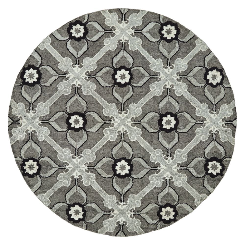 Hilary Farr by Kaleen Rugs HPT01-75-5959 RD Peranakan Tile Collection 5 ft. 9 in. X 5 ft. 9 in. Round Indoor/Outdoor Rug in Grey