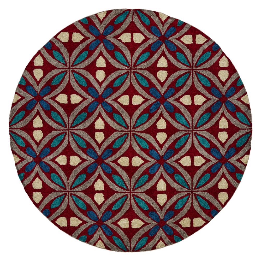 Hilary Farr by Kaleen Rugs HPT02-25-5959 RD Peranakan Tile Collection 5 ft. 9 in. X 5 ft. 9 in. Round Indoor/Outdoor Rug in Red
