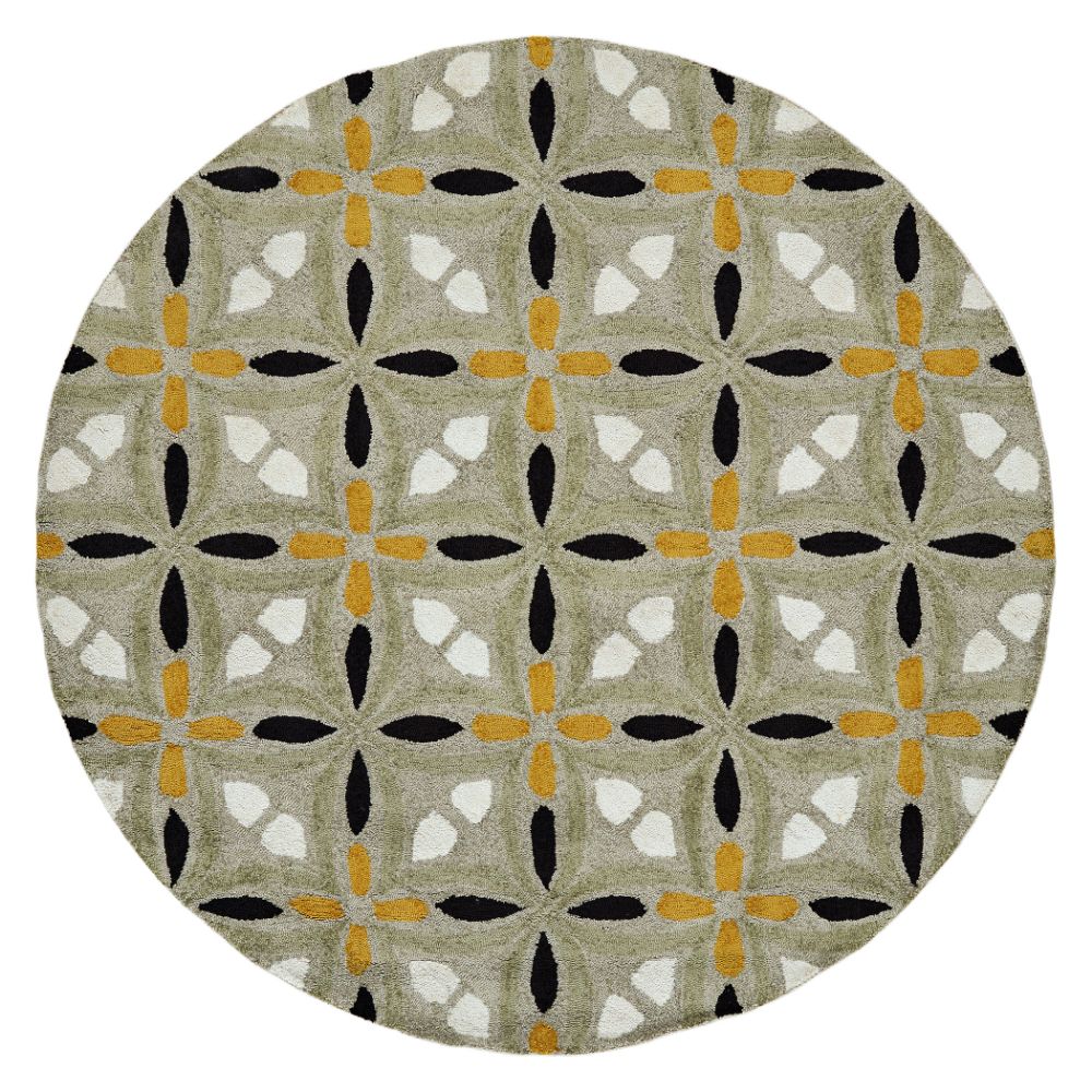 Hilary Farr by Kaleen Rugs HPT02-59-5959 RD Peranakan Tile Collection 5 ft. 9 in. X 5 ft. 9 in. Round Indoor/Outdoor Rug in Sage