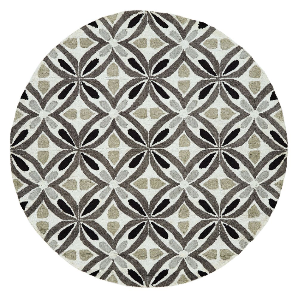 Hilary Farr by Kaleen Rugs HPT02-75-5959 RD Peranakan Tile Collection 5 ft. 9 in. X 5 ft. 9 in. Round Indoor/Outdoor Rug in Grey