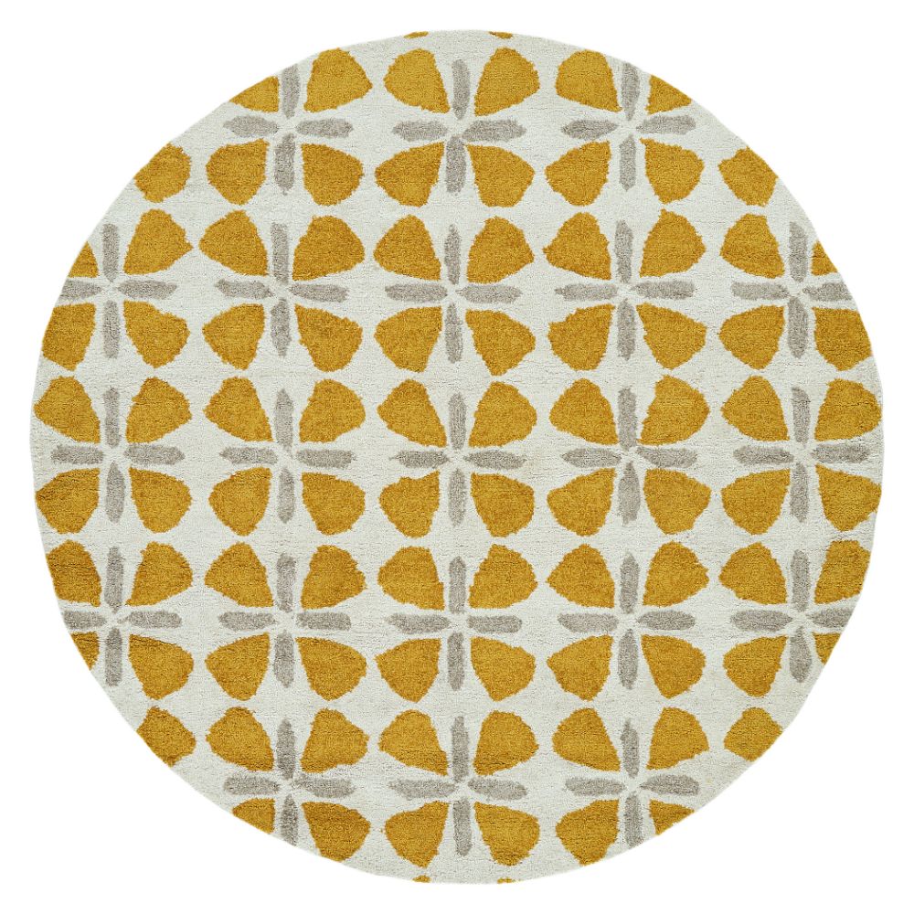 Hilary Farr by Kaleen Rugs HPT03-05-5959 RD Peranakan Tile Collection 5 ft. 9 in. X 5 ft. 9 in. Round Indoor/Outdoor Rug in Gold