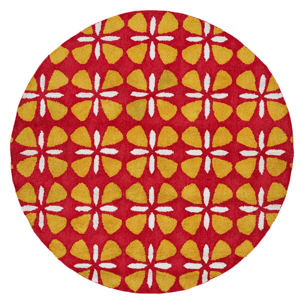 Hilary Farr by Kaleen Rugs HPT03-25-5959 RD Peranakan Tile Collection 5 ft. 9 in. X 5 ft. 9 in. Round Indoor/Outdoor Rug in Red