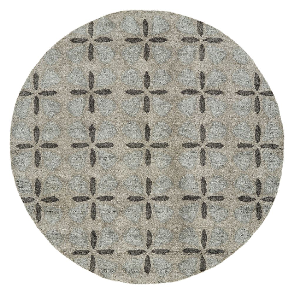 Hilary Farr by Kaleen Rugs HPT03-75-7979 RD Peranakan Tile Collection 7 ft. 9 in. X 7 ft. 9 in. Round Indoor/Outdoor Rug in Grey
