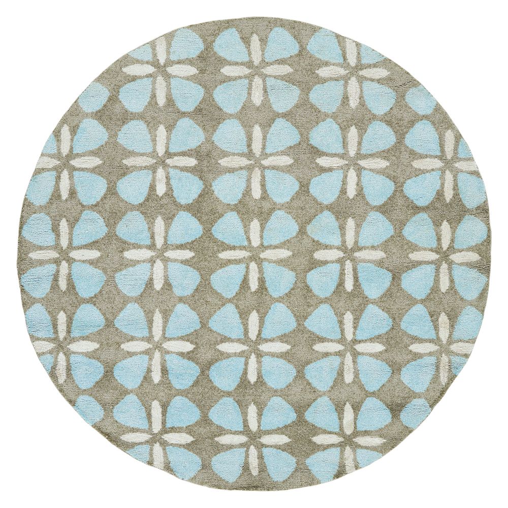 Hilary Farr by Kaleen Rugs HPT03-79-5959 RD Peranakan Tile Collection 5 ft. 9 in. X 5 ft. 9 in. Round Indoor/Outdoor Rug in Light Blue