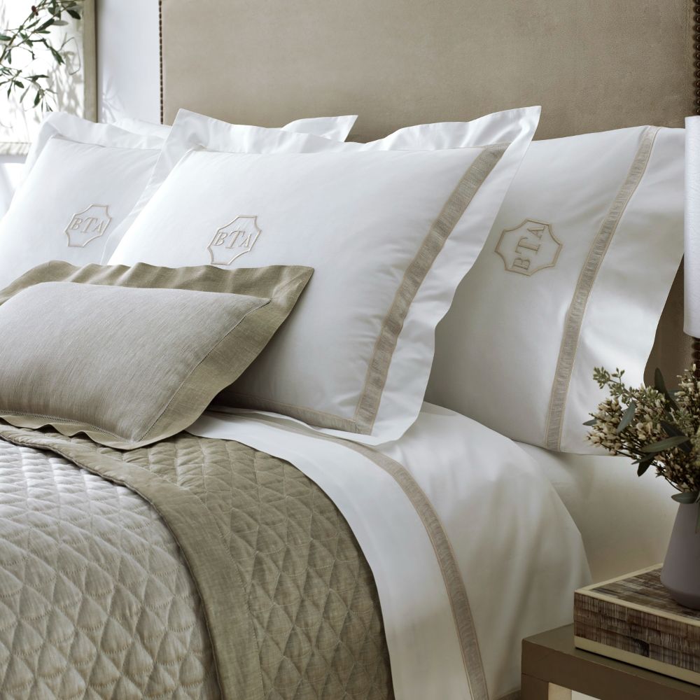Home Treasures Linen EMALIPRL1KCASCO Alina King Pillowcases - White / Coast