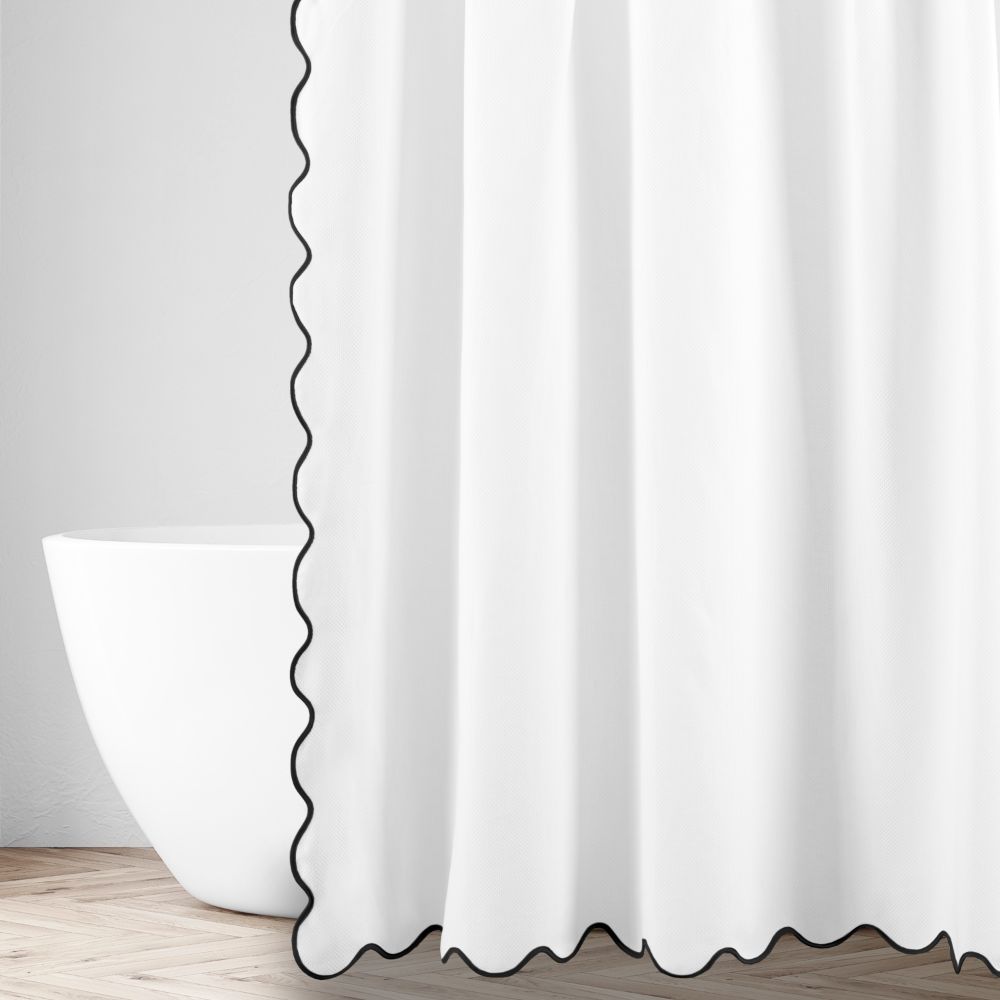 Home Treasures Linen EMANY8CUR7070WHBK Antalya Honeycomb Shower Curtain - White / Black