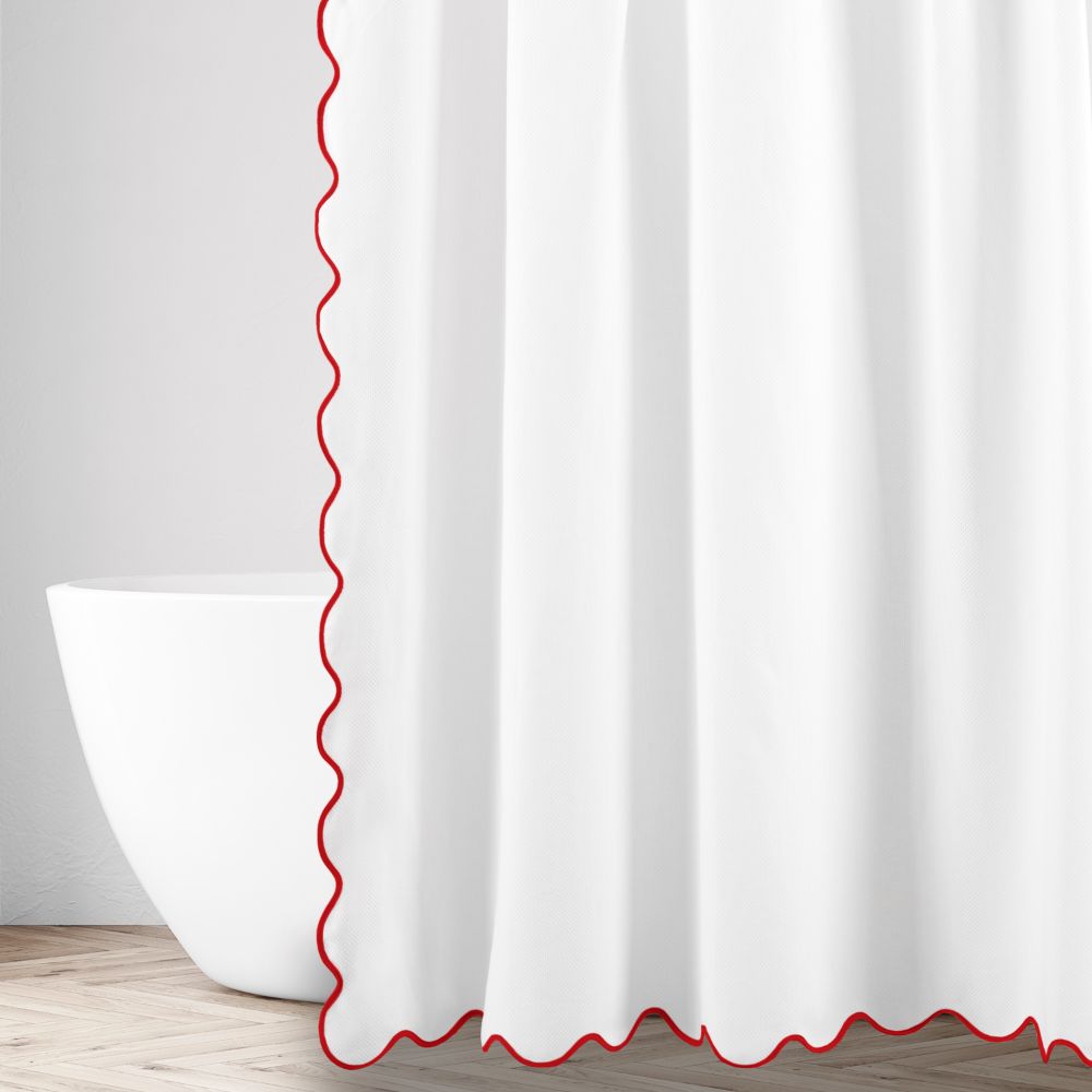 Home Treasures Linen EMANY8CUR7070WHBR Antalya Honeycomb Shower Curtain - White / Bri Red