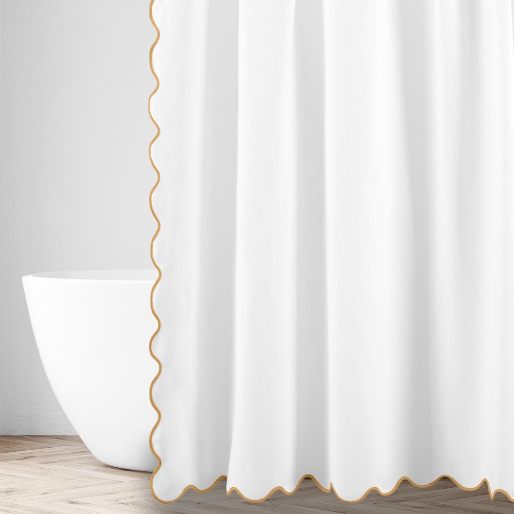 Home Treasures Linen EMANY8CUR7070WHGO Antalya Honeycomb Shower Curtain - White / Gold