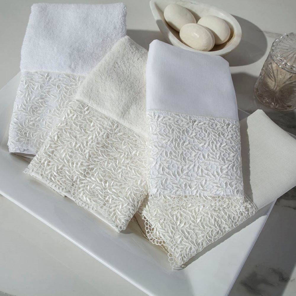 Home Treasures Linen EMARB8IZMHANIV Arbor Hand Towel (set Of 2) - Ivory Izmir / Ivory Lace
