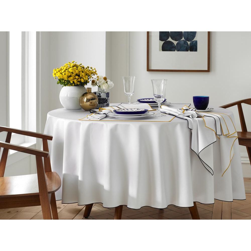 Home Treasures Linen 34024390918209 90" Round Arlo Tablecloth in White / Azure