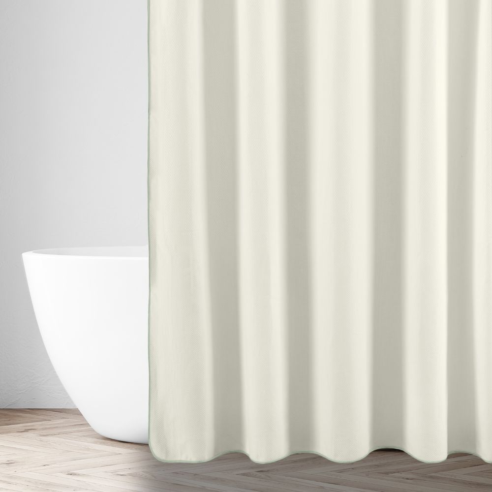 Home Treasures Linen EMBOD8CUR7070IVEU Bodrum Honeycomb Shower Curtain - Ivory / Eucalipto