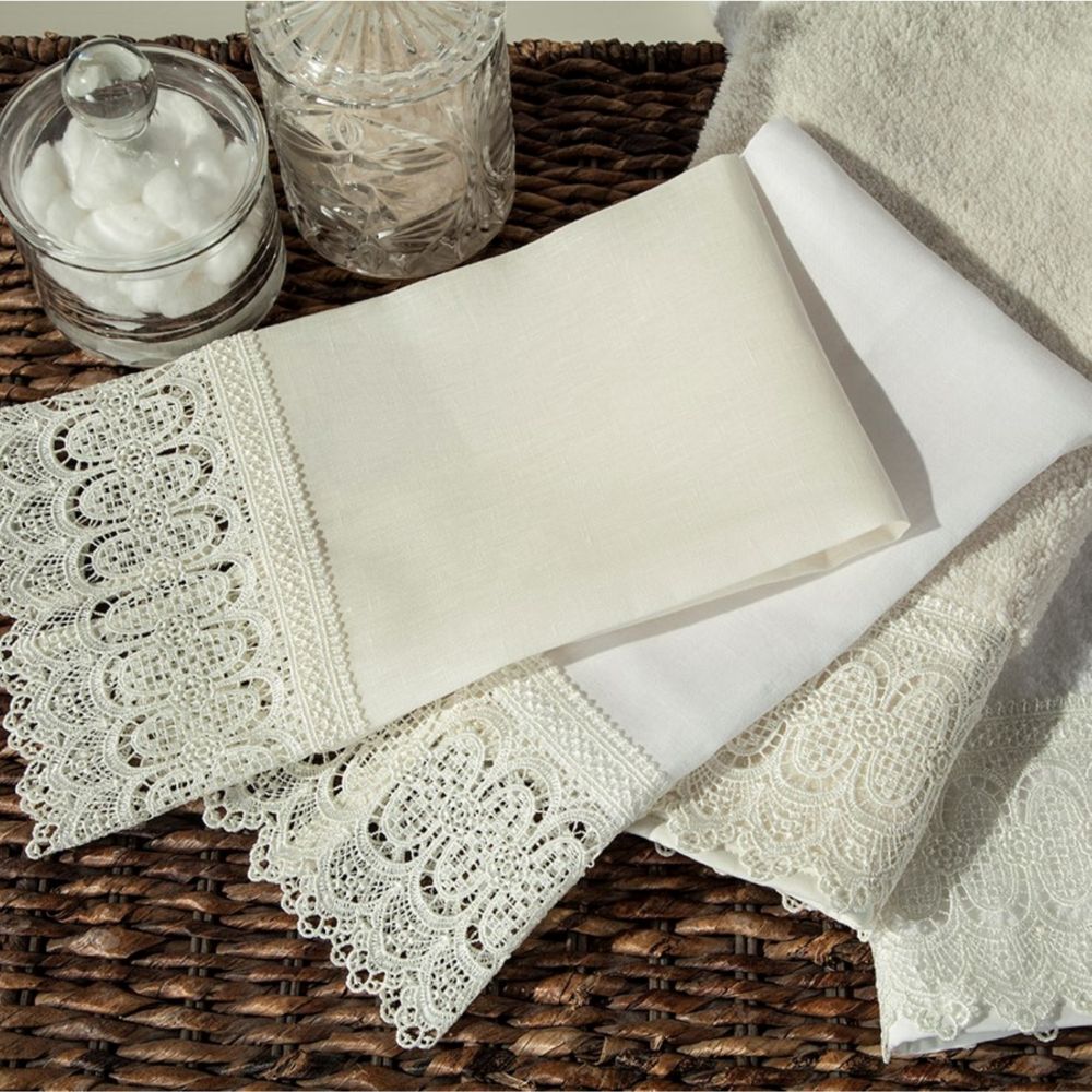 Home Treasures Linen EMBNA8IZMHANIV Bonaire Hand Towel (set Of 2) - Ivory Izmir / Ivory Lace