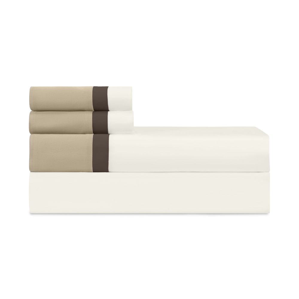 Home Treasures Linen EMBOR1KCASICC Borders King Pillowcases - Ivory / Chocolate / Candlelight