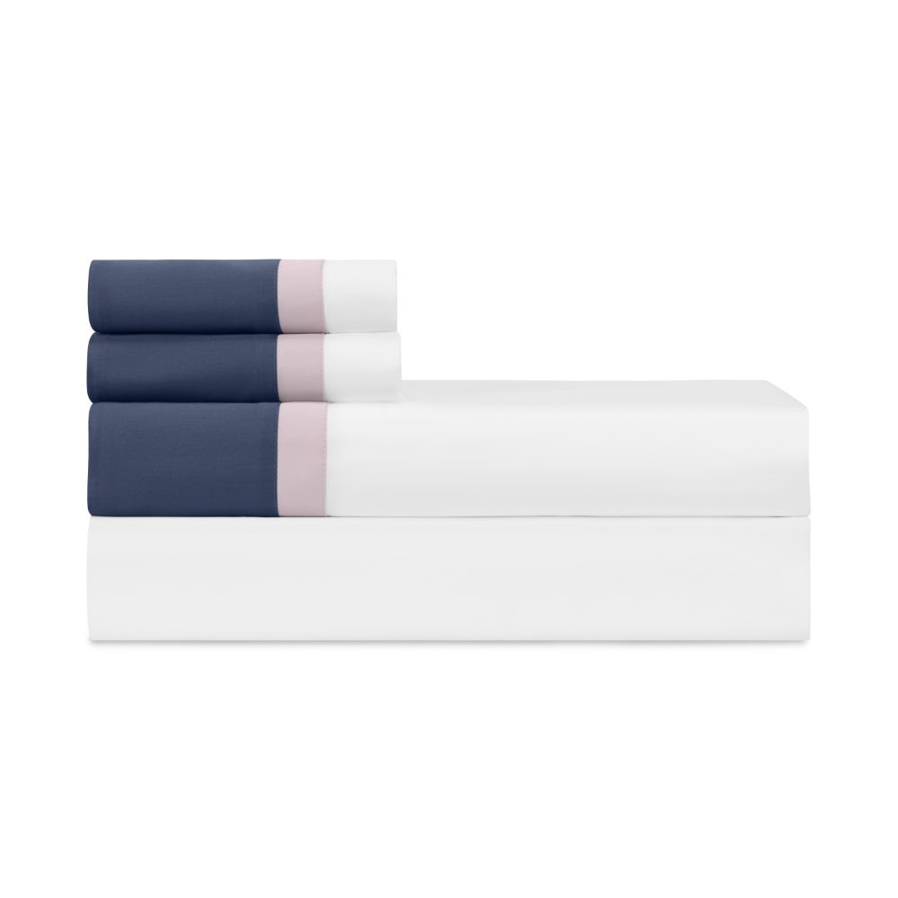 Home Treasures Linen EMBOR1SCASWILN Borders Std Pillowcases - White / Incenso Lavender / Navy Blue