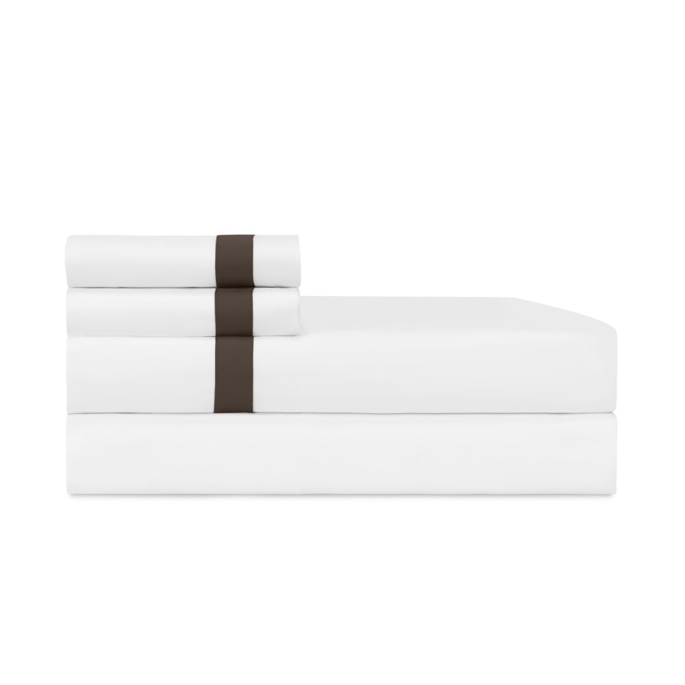 Home Treasures Linen EMFIN1KFLAWHCH Fino Kg / Ck Flat Sheet - White / Chocolate