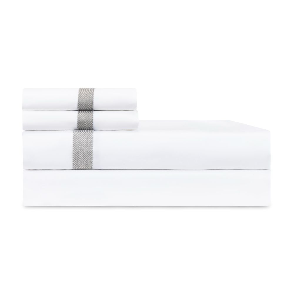 Home Treasures Linen EMFINPRL1KCASWHHB Fino King Pillowcases - White / Herringbone Cool Gray