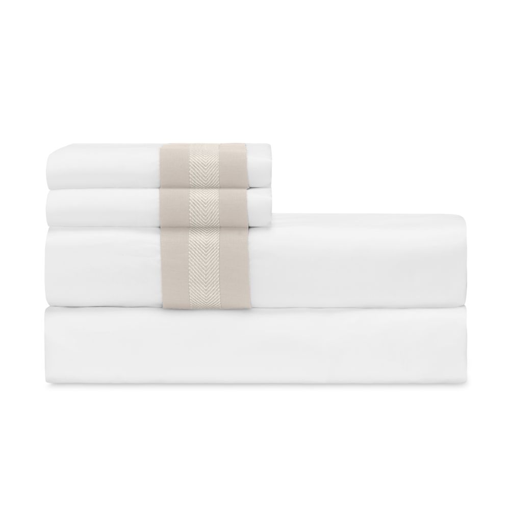 Home Treasures Linen EMHAR1SCASWA Harper Std Pillowcases - White / Antique Cream