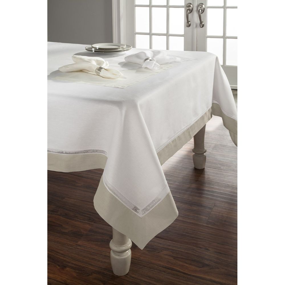 Home Treasures Linen lin-50927 Table Linea 5" x 5" Cocktail Napkins in White/Ivory (Cocktail Napkins Only) - Set of 6