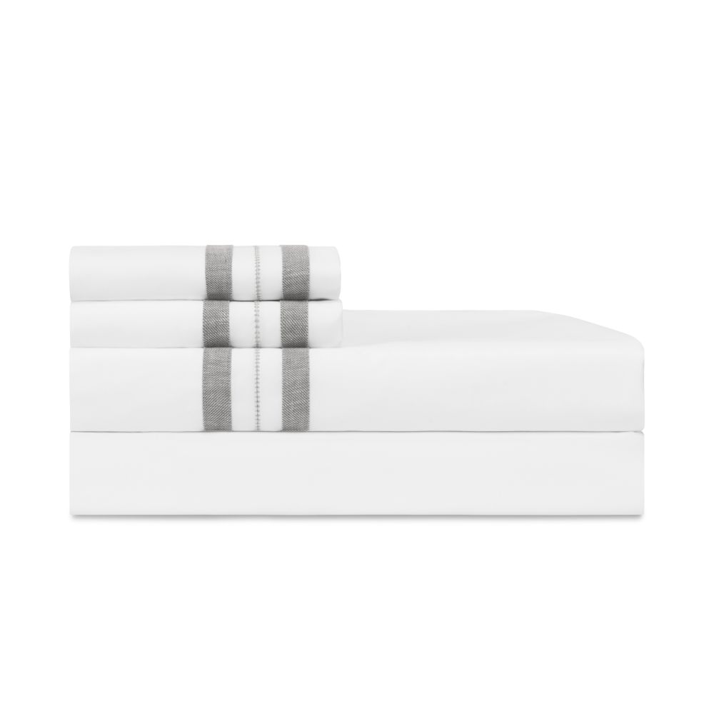 Home Treasures Linen EMMALPRL1KCASWHCG Malibu Kg Pillowcases - White / Cool Gray