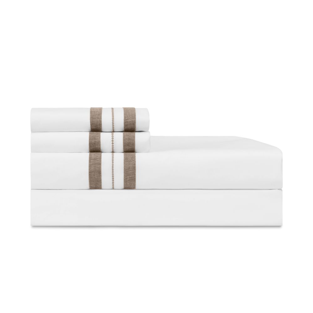 Home Treasures Linen EMMALPRL1KCASWHTP Malibu Kg Pillowcases - White / Taupe