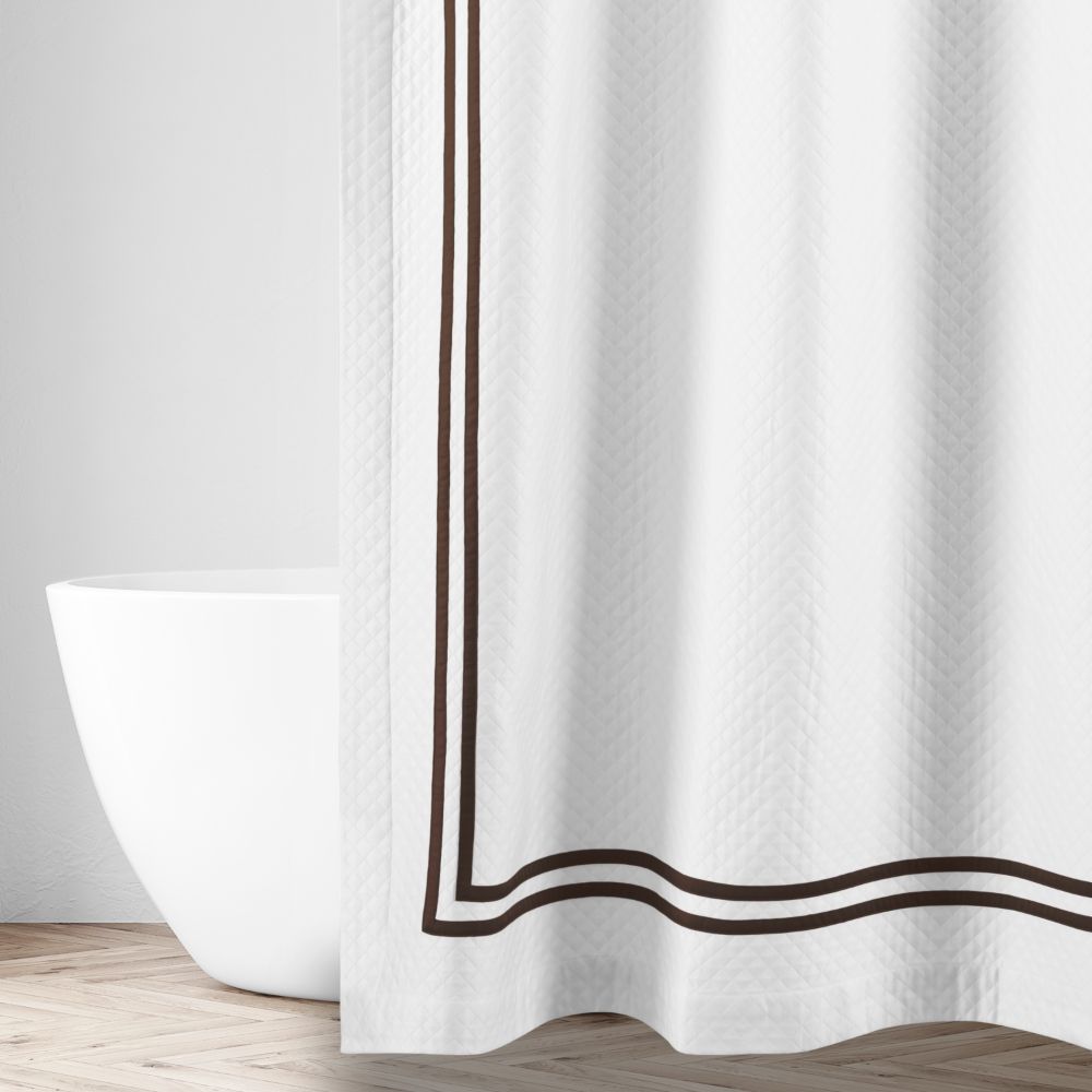 Home Treasures Linen EMRIB8CUR7070WHCH Ribbons Diamante Shower Curtain - White / Chocolate