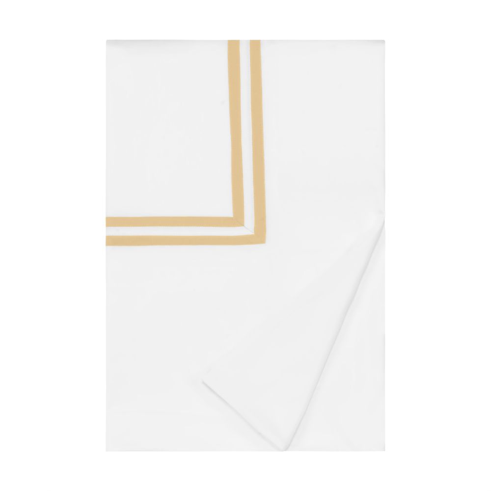 Home Treasures Linen EMRIB1KDVTWHGO Ribbons Kg / Ck Duvet Cover - White / Gold