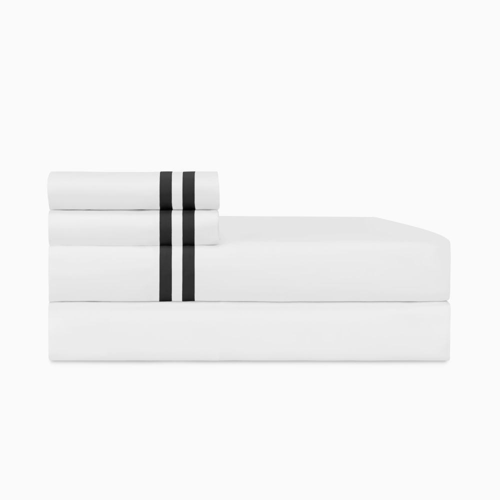 Home Treasures Linen EMRIB1KFLAWHBK Ribbons Kg / Ck Flat Sheet - White / Black